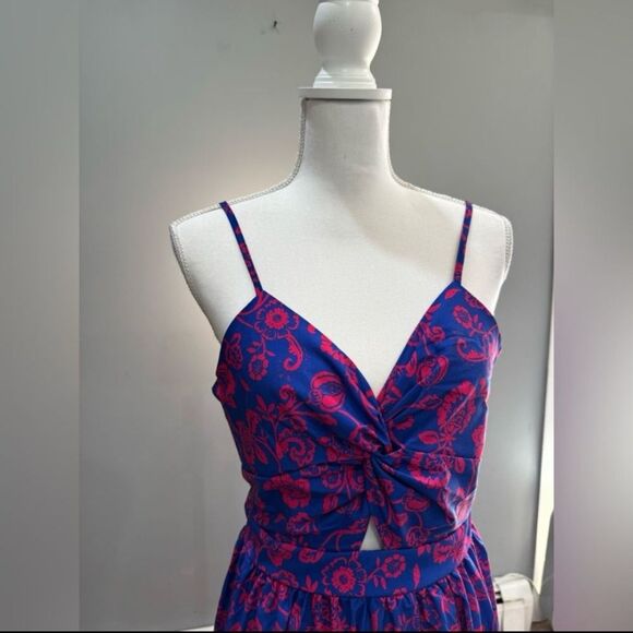 Blue/Red Cupshe Floral Tie-Back Maxi Dress Size M NWT - Picture 2 of 8